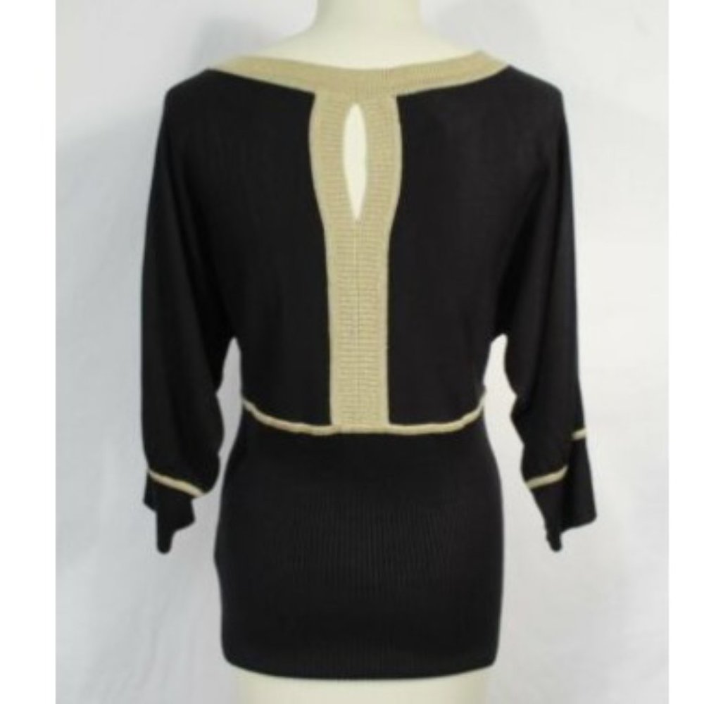 AGB Black Dolman Sleeve Sweater Gold Metallic Sz M - Picture 3 of 4